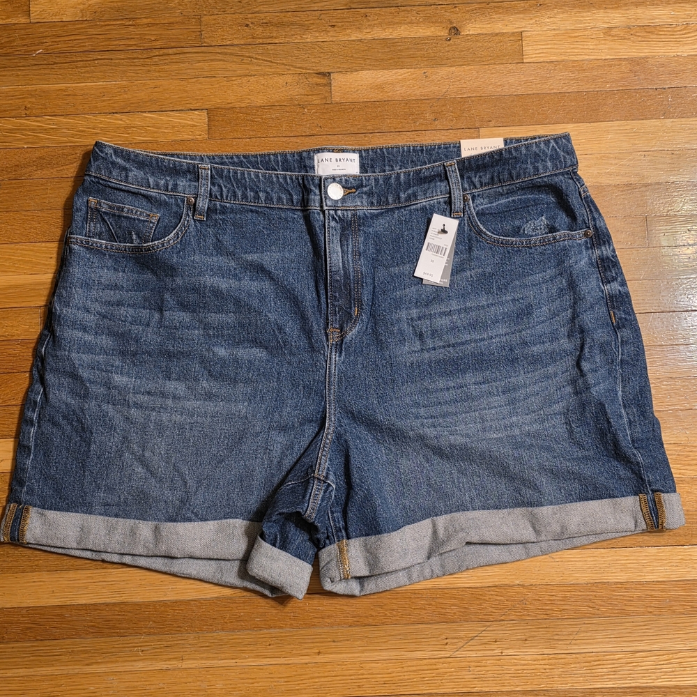 Lane Bryant 22 Denim Boyfriend Cuff Blue Women Shorts New
